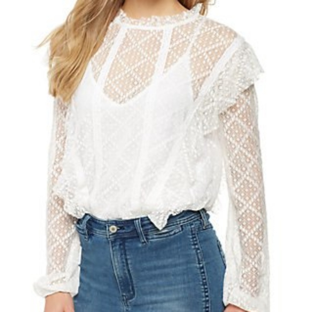 NWT Free People sheer lace ivory bodysuit, L